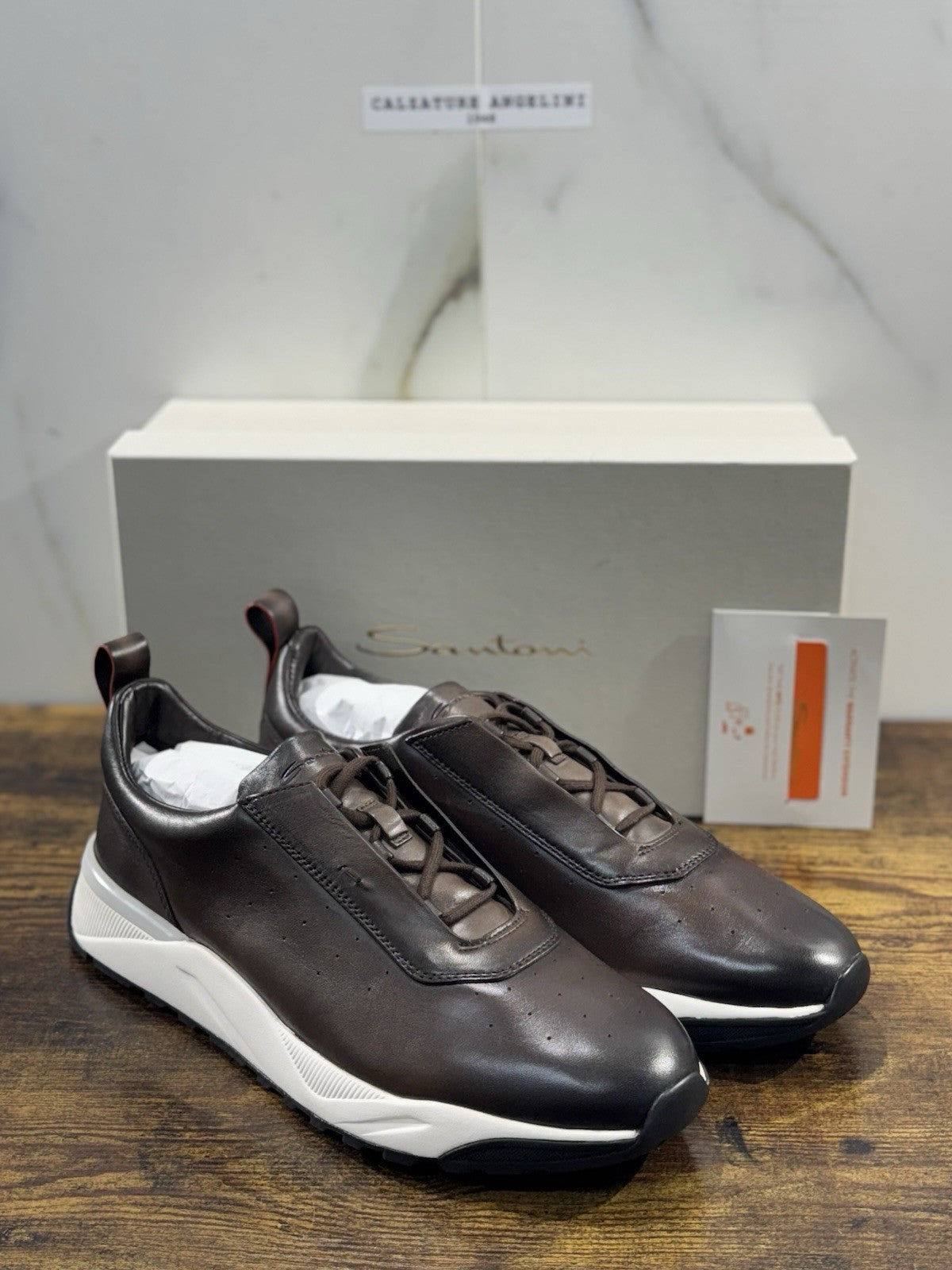 Santoni Sneaker Pelle Marrone  Luxury Men Santoni Shoes Icon Uomo 44.5