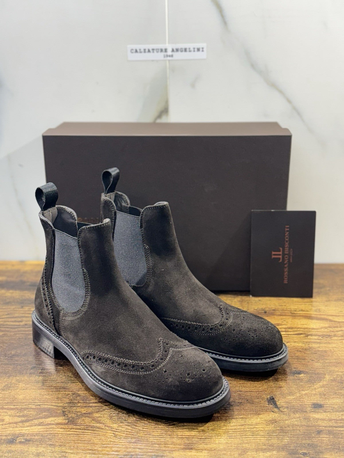 Rossano Bisconti Chelsea Boot Uomo Suede T Moro Fully Made In Italy 41.5