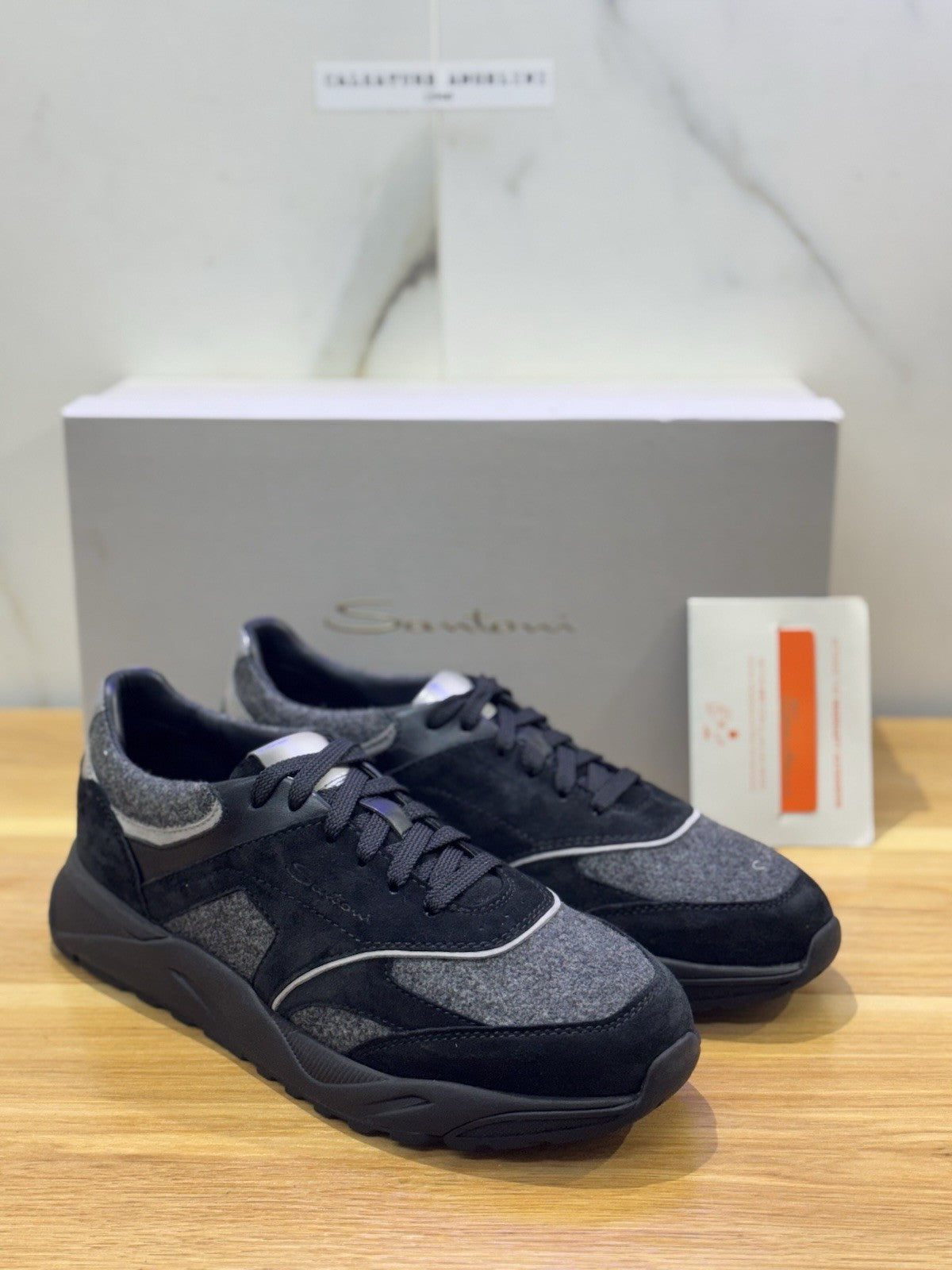 Santoni Innova Sneaker Suede Nero Grey Con Fur Luxury Santoni Scarpa Uomo 42