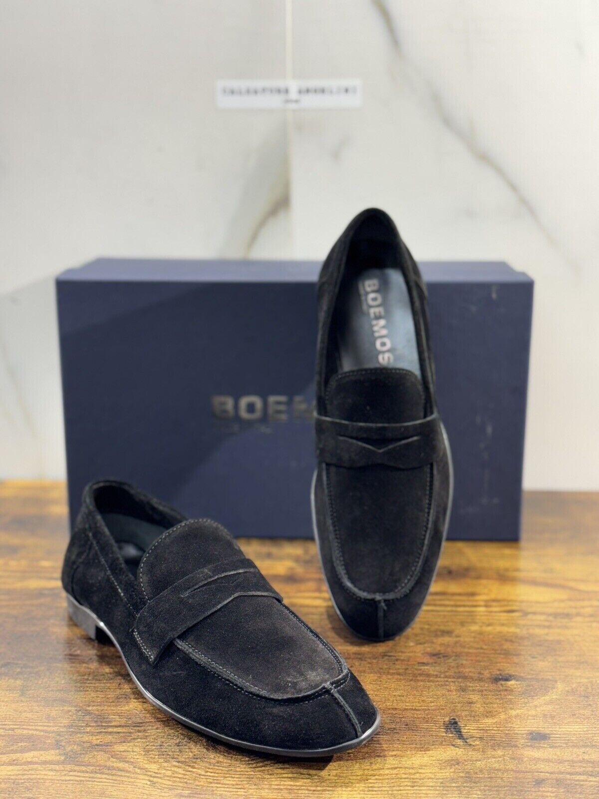 Boemos Mocassino Uomo Fondo Gomma Extra Light Suede Nero      Made In Italy 42