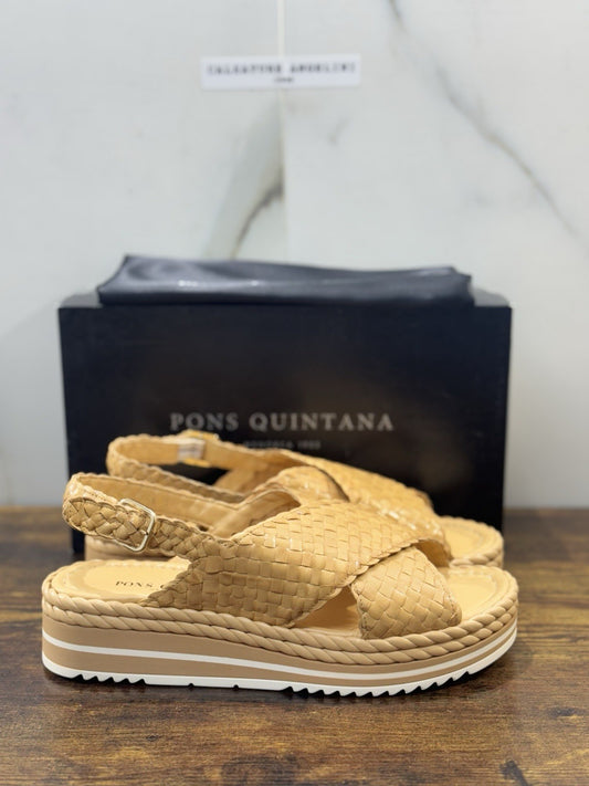 Pons Quintana Sandalo Milan Donna   Pelle Beige    Handmade Con Zeppa 40