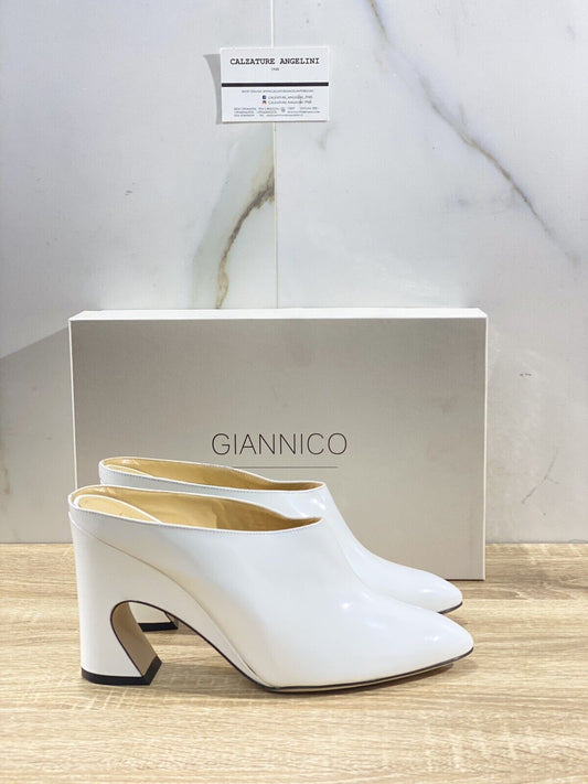 Giannico Scarpa Donna Mules In Vernice Bianca Luxury Woman Giannico Shoes 40