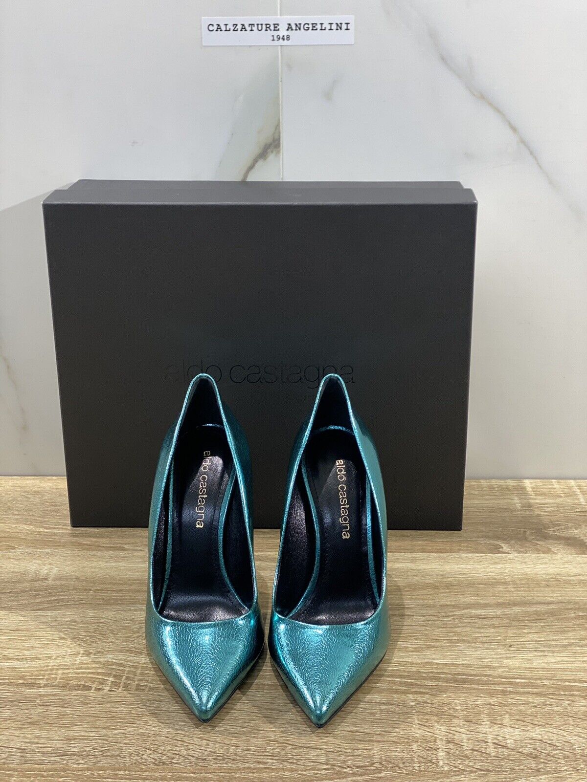 Aldo castagna décolleté hope in pelle lame’ petrol blue luxury shoes 40