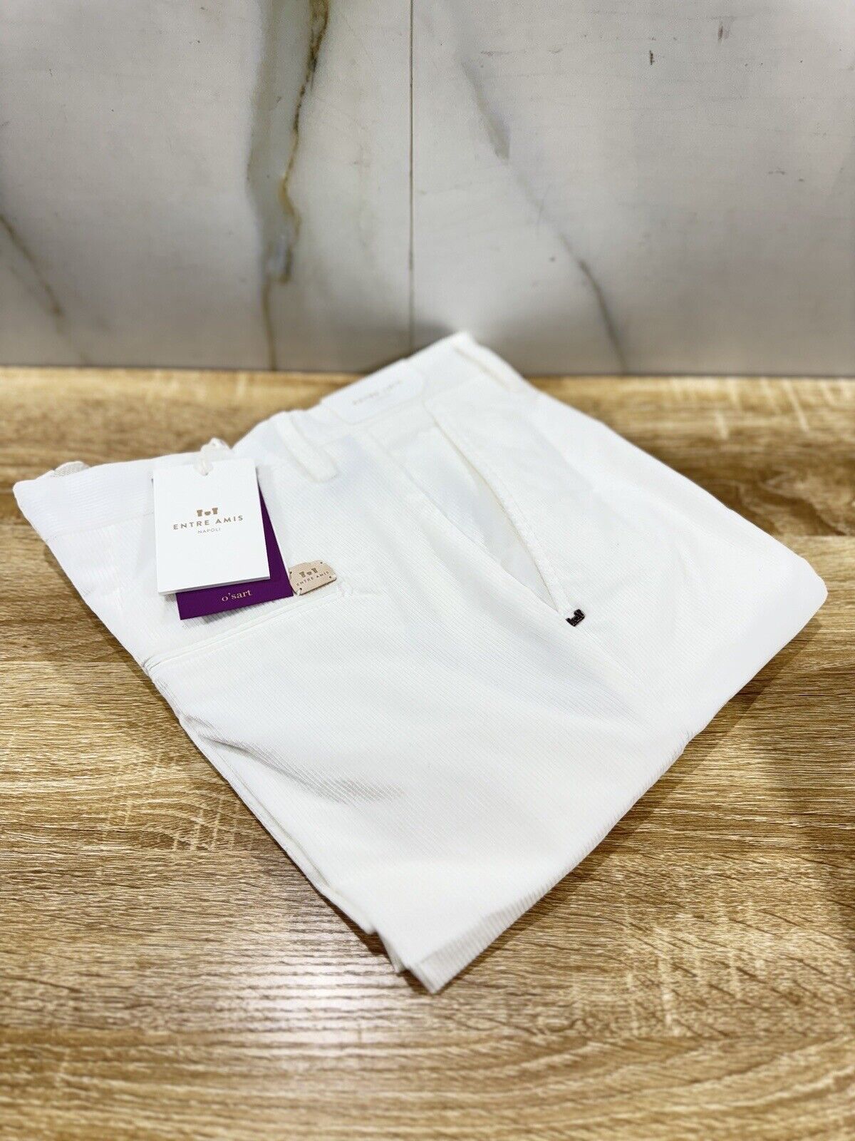 Entre Amis Napoli Pantalone Uomo Tasca America Sartoriale Velluto Bianco 34