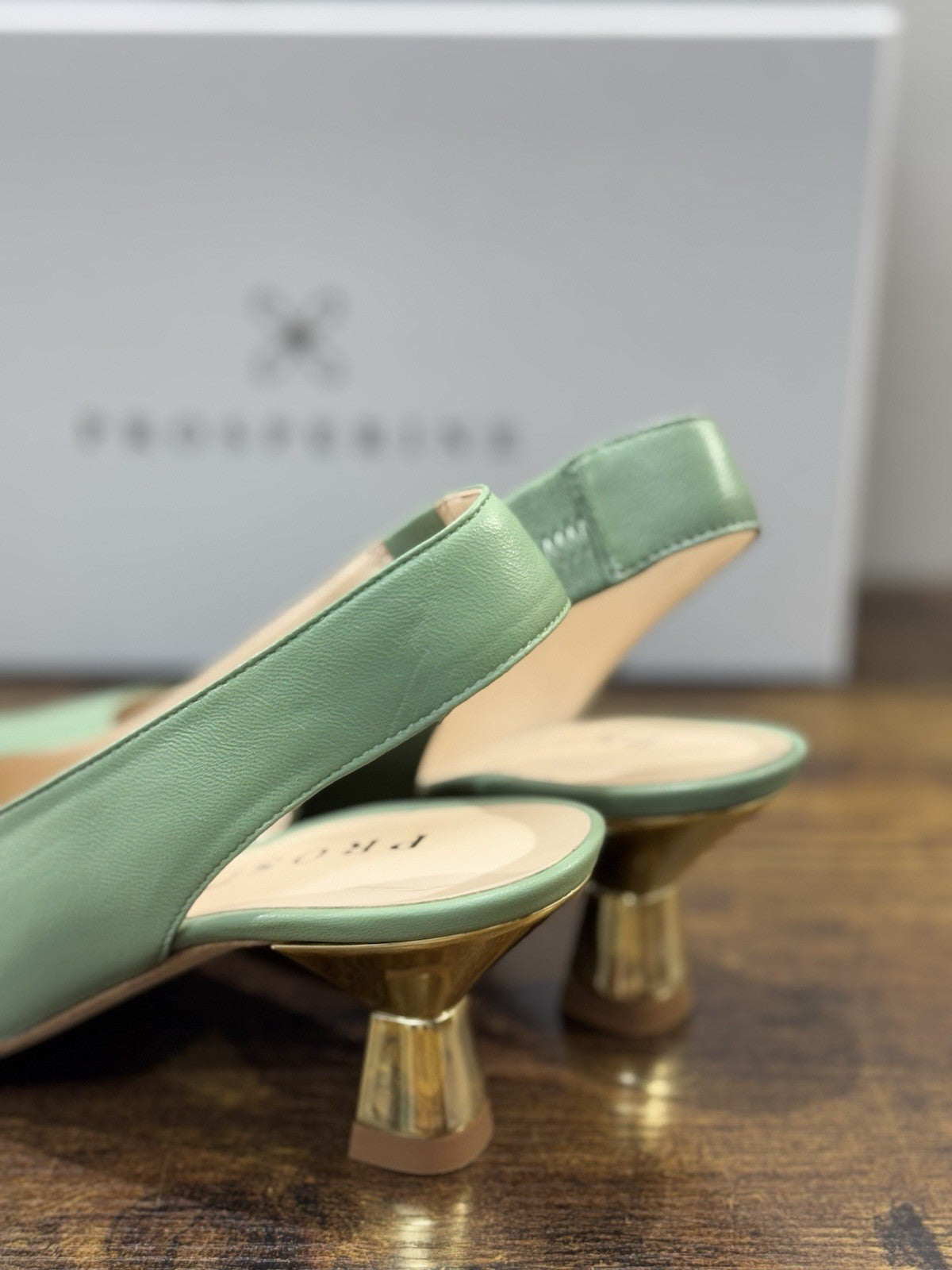 Prosperine Sling Back Pelle Verde Tacco Oro Donna 36