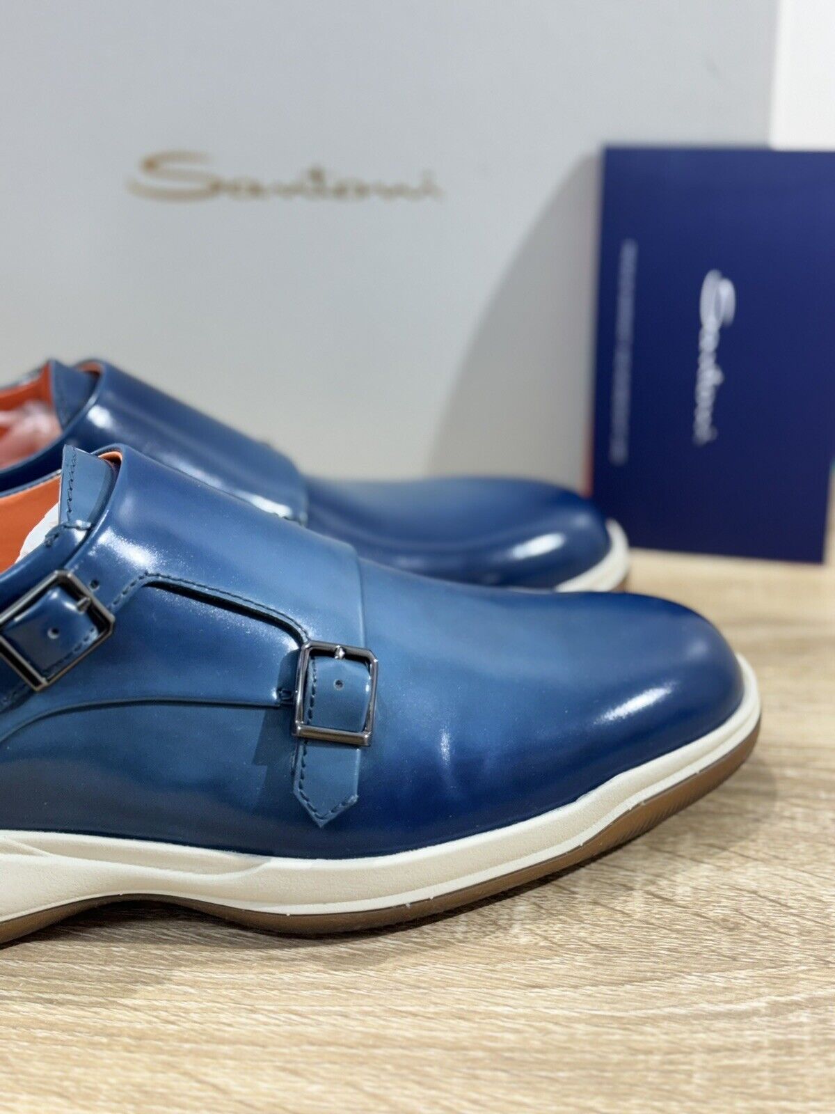 Santoni Doppia Fibbia   Uomo  Pelle Blu     Men Shoes Santoni Luxury 44