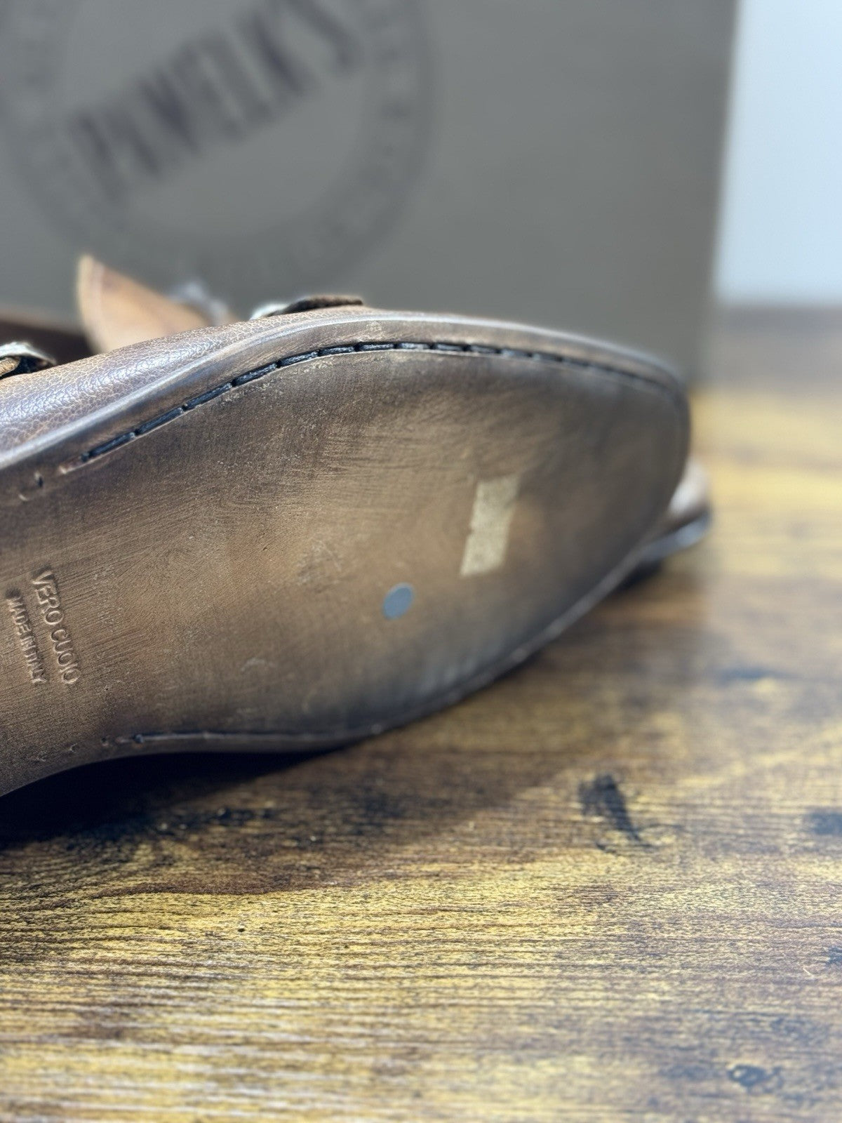 Pawelk’s Mocassino    Uomo Pelle Cuoio   Hand   Made  In Italy Washed 41