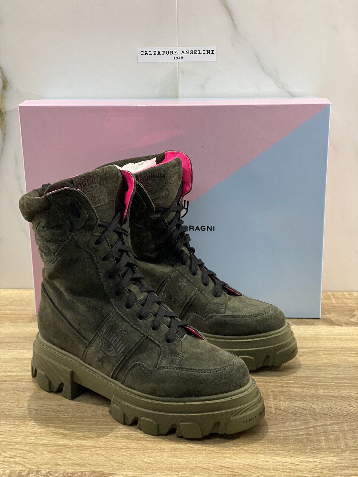 Chiara Ferragni combat boot suede military green casual boot 38