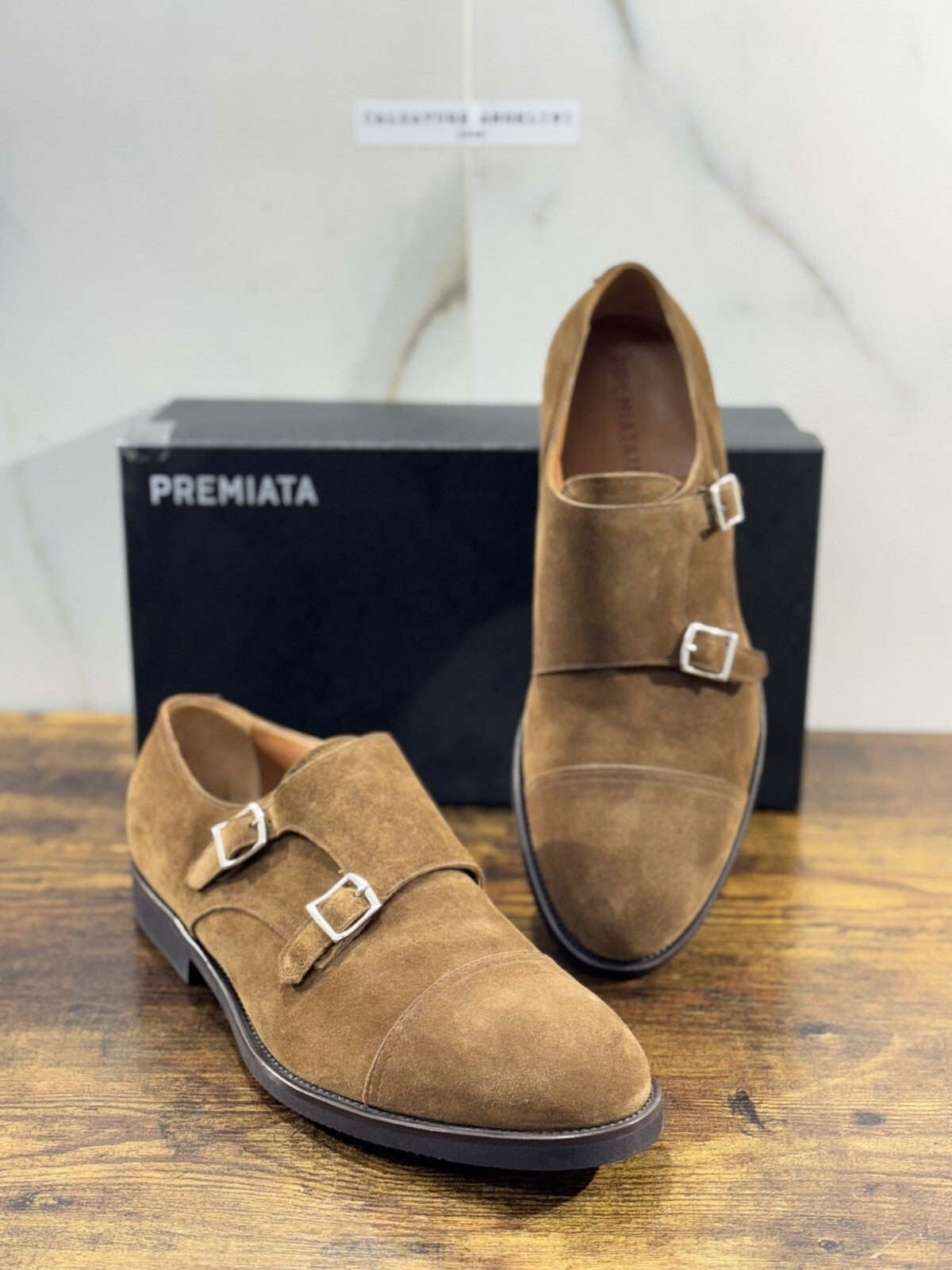Premiata Scarpa Uomo Doppia Fibbia Suede Sigaro Fondo Vibram 44