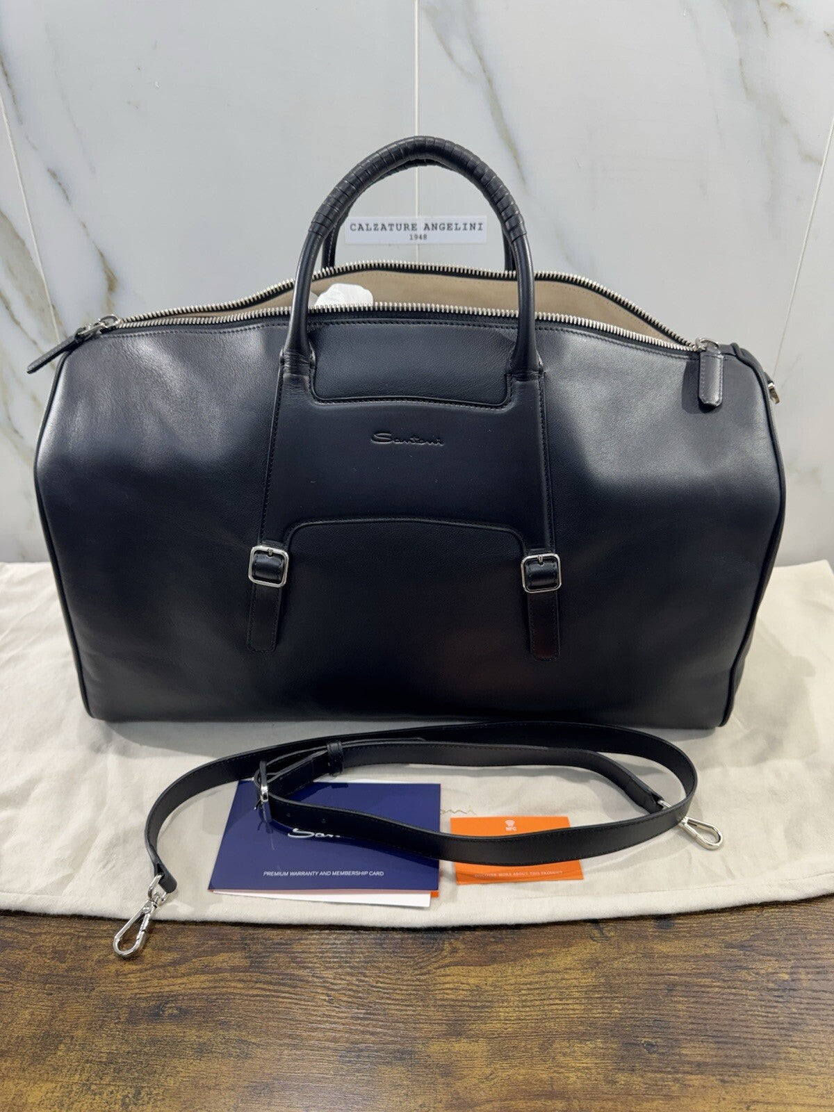 Borsone Weekend Viaggio 48h Santoni Pelle Nero   Travel Bag Santoni Men Business