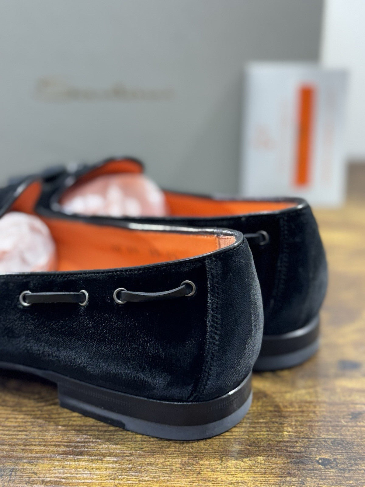 Santoni Mocassino Nappine Velluto Nero Luxury Men Shoes Santoni Uomo 42.5