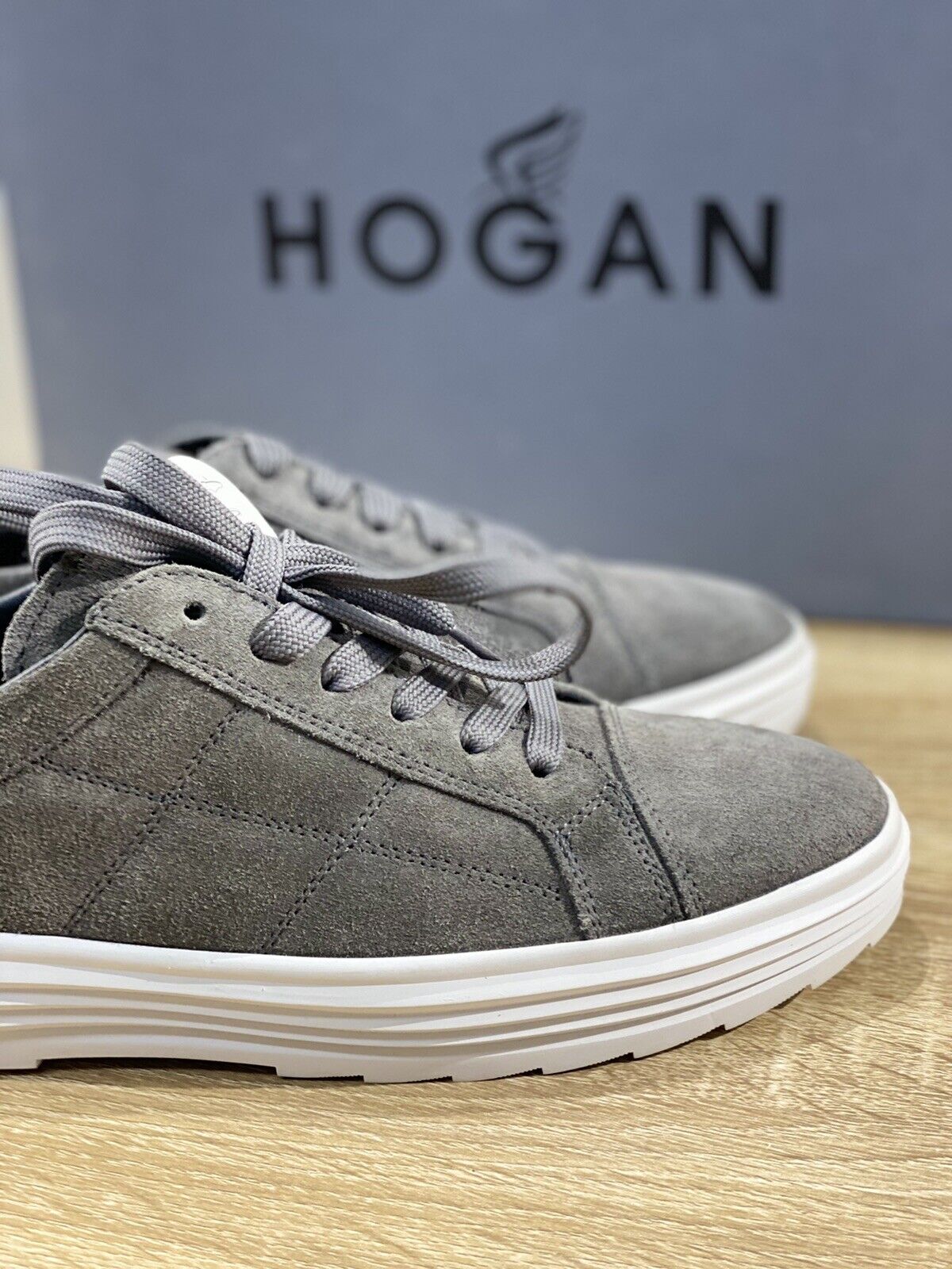 Hogan Scarpa Uomo H341 Sneaker In Suede Grigio Luxury Casual Shoes Hogan 39.5