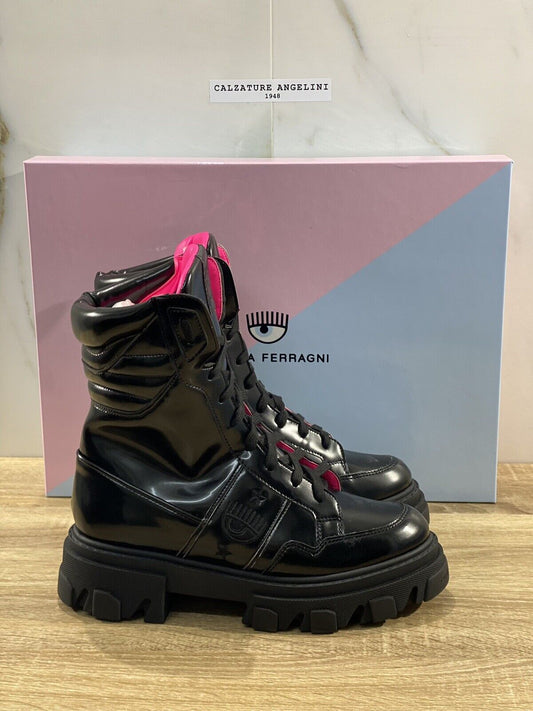 Chiara Ferragni combat boot pelle nera vegan casual boot 39