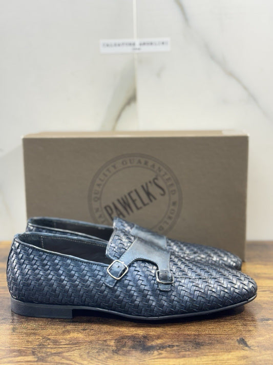 Pawelk’s Mocassino    Uomo Pelle Blu      Hand   Made  In Italy Intrecciato 44
