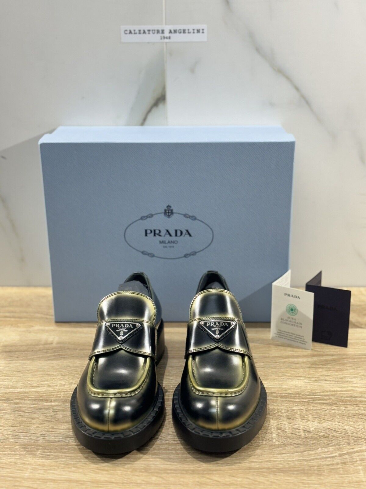 Prada Mocassini Donna Chocolate Pelle Nera Platino Luxury Prada Loafer 38.5