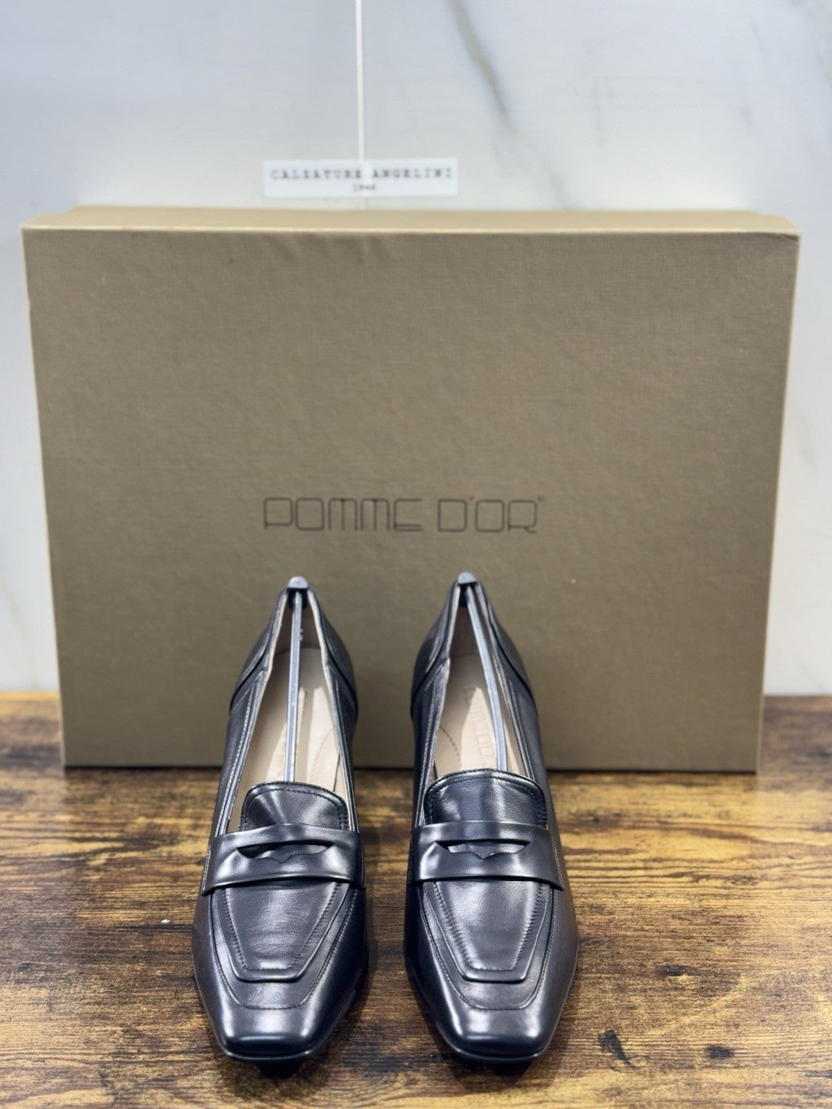 Pomme D’or Mocassino  Pelle Nero Con Tacco Casual Luxury Loafer Donna 41