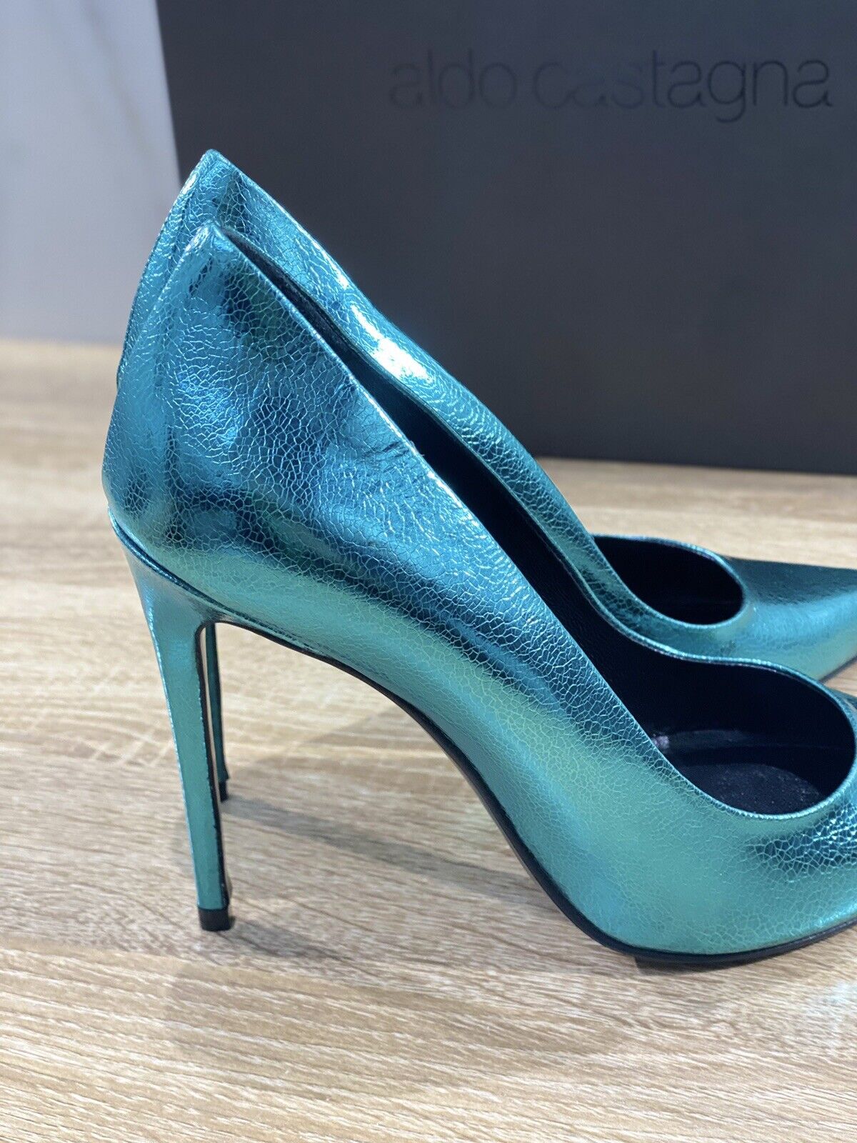 Aldo castagna décolleté hope in pelle lame’ petrol blue luxury shoes 40