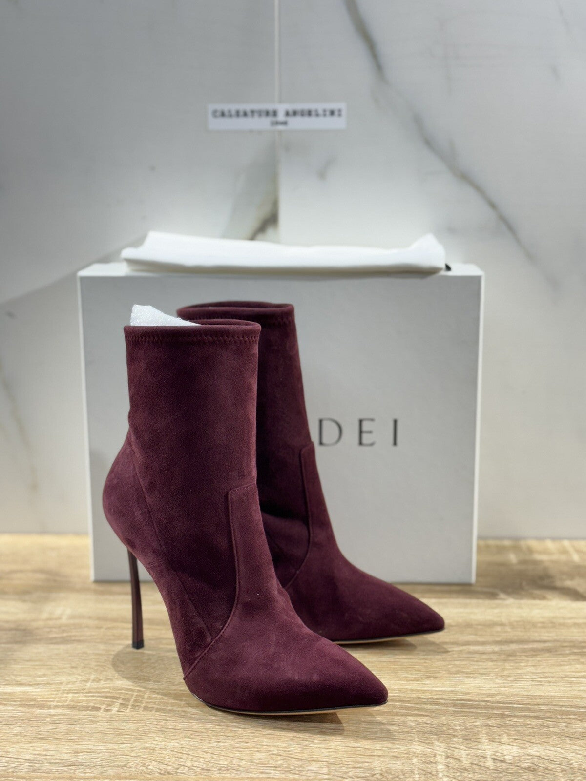 Casadei Blade  Stivaletto Suede Vinaccia  Luxury Casadei Woman Shoes 36