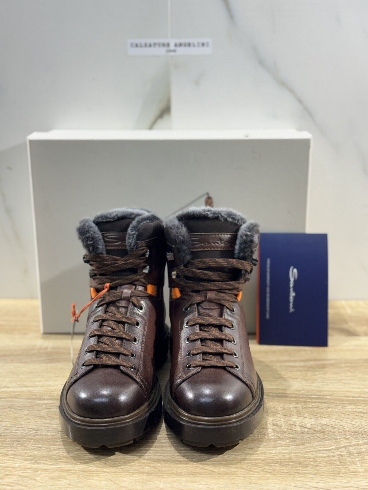 Santoni Stivaletto Uomo Mountain Boot  Pelle Brown   Luxury Men Boot 39.5