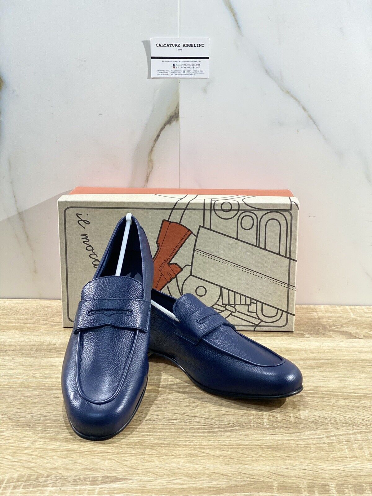 Il Mocassino Scarpa Uomo Tasca In Pelle Blu   Luxury Men Shoes 45