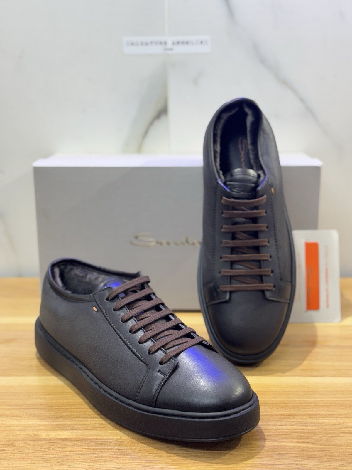 Santoni Icon Sneaker Pelle Brown Fur Inside Luxury Santoni Scarpa Uomo 43