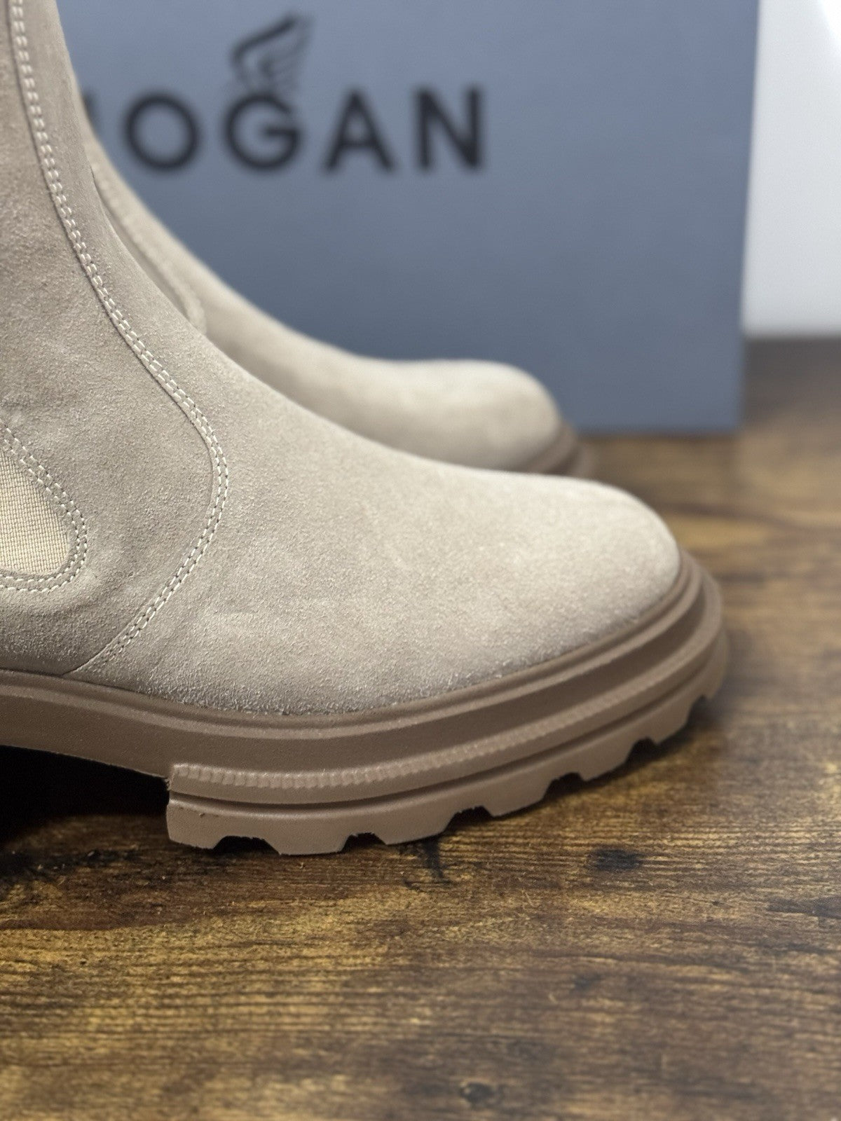 Hogan H674 Chelsea  Boot Pelle Suede Beige  Extra Light Memory Foam Donna 36.5