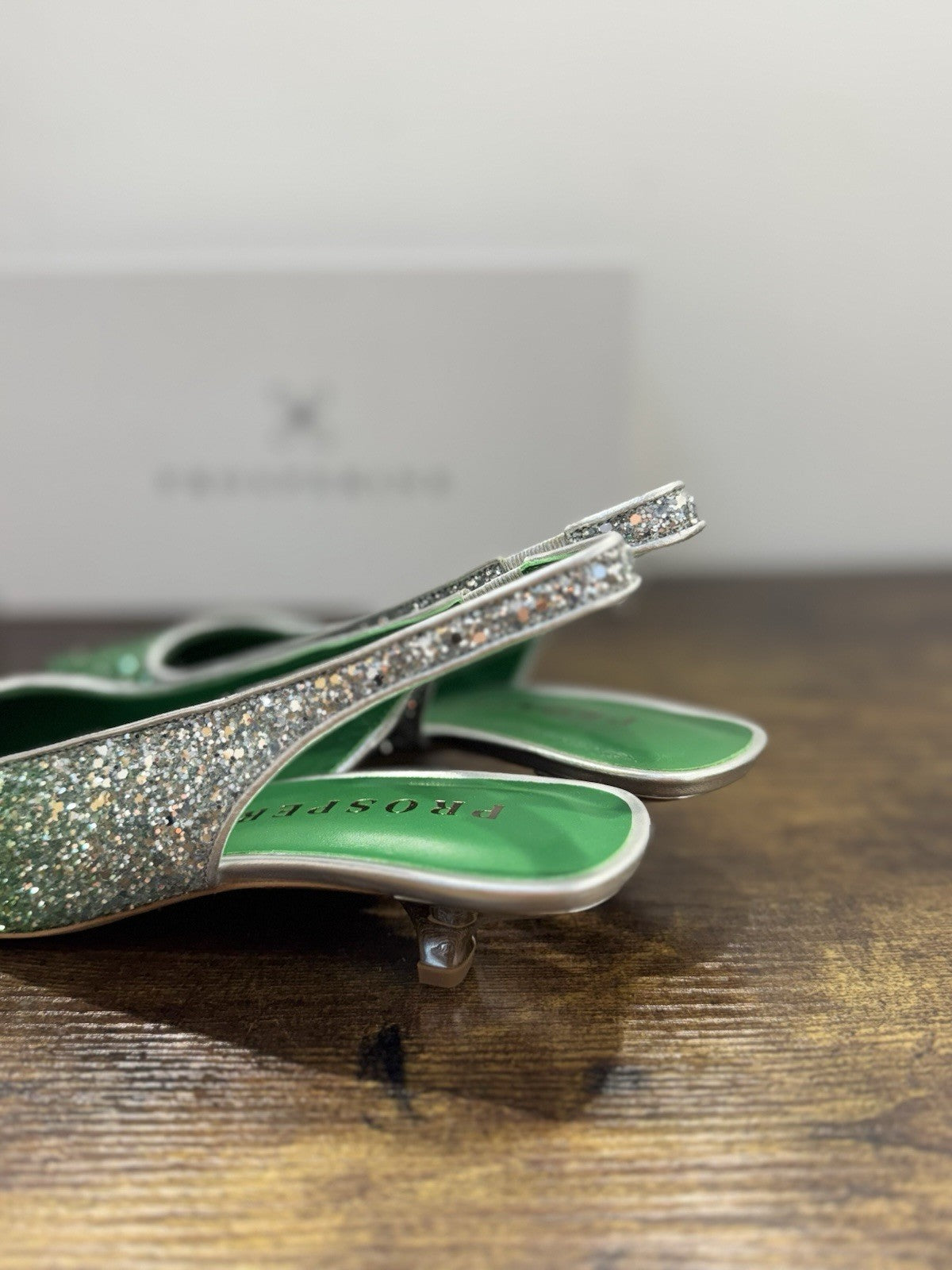 Prosperine Ballerina Sling Back Glitter Argento Verde  Casual Donna 38