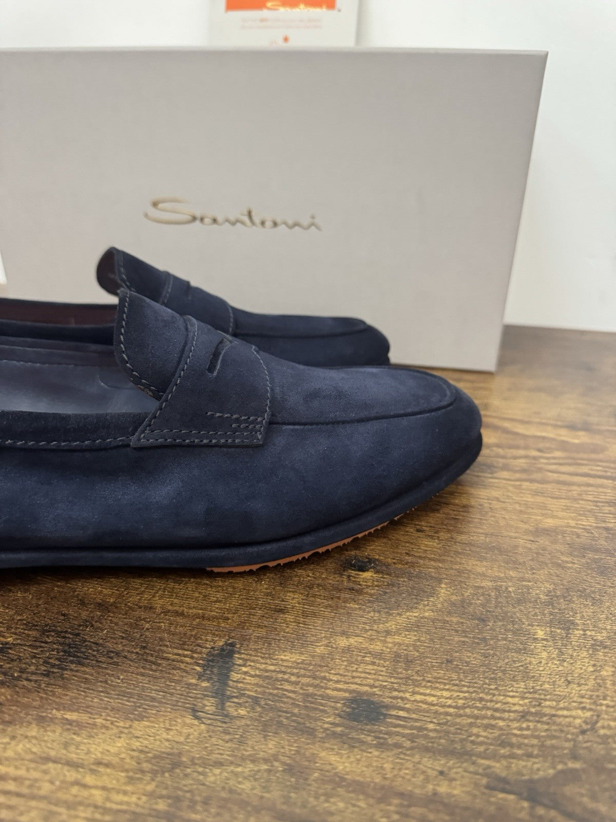Santoni Mocassino Driver Pelle Suede Blu   Luxury Scarpa Santoni Uomo 41.5