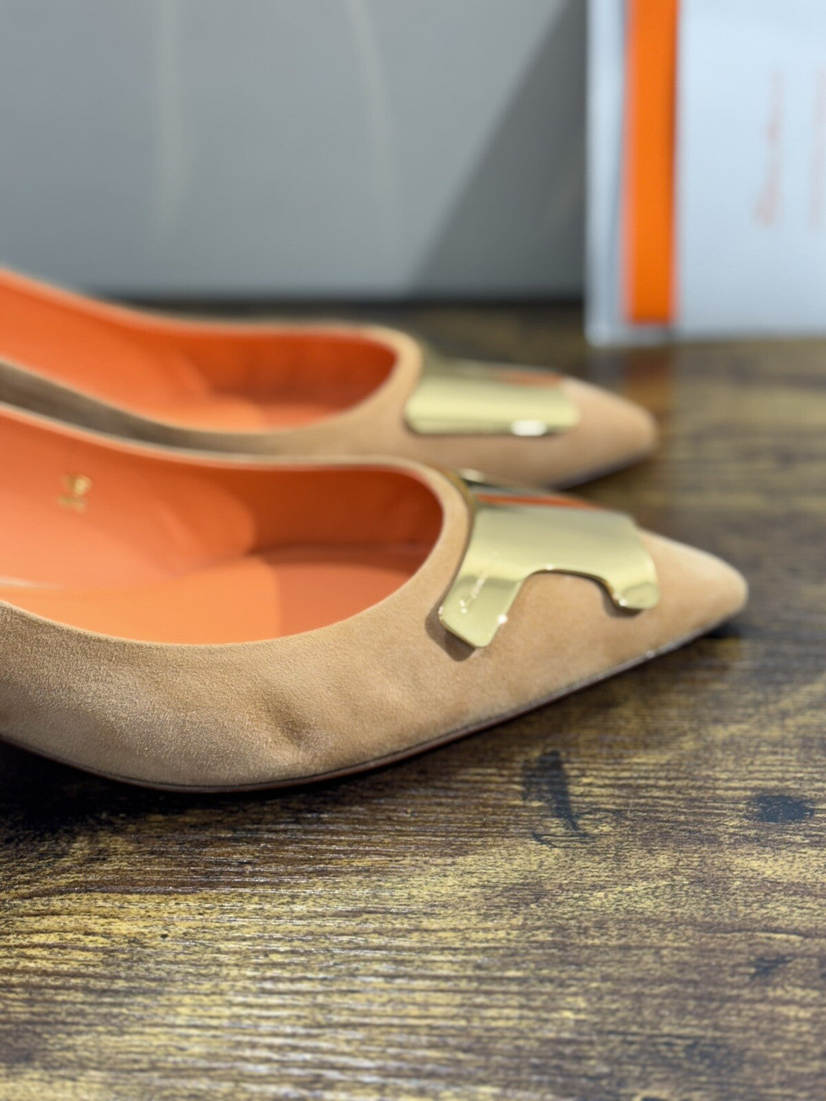 Santoni Sling Back Donna Suede Cuoio  Luxury Woman Santoni Shoes 40