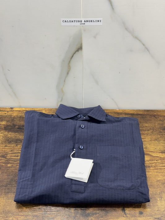 Salvatore Piccolo Napoli Polo Camicia Blu Top Italian Quality Misto Lino Uomo L