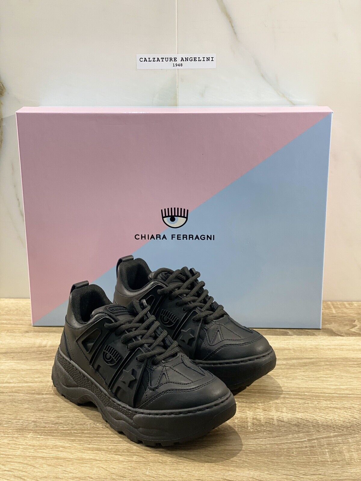 Chiara Ferragni Sneaker eye fly pelle nera casual shoes 40