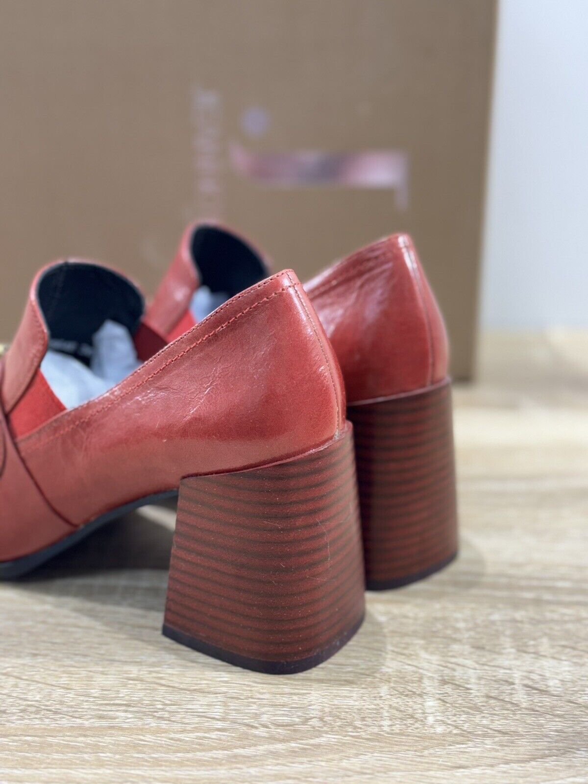 Jeannot Mocassino Donna Pelle Rosso Con Tacco Causal Loafer Jeannot 40