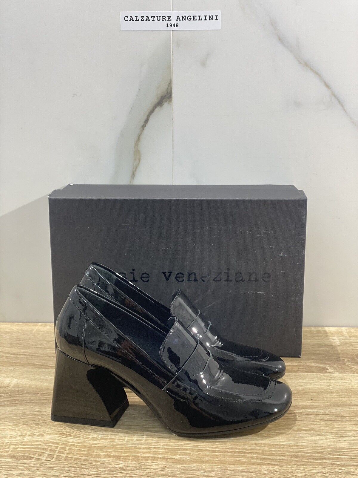 Poesie Veneziane mocassino donna in vernice Nero con tacco 39