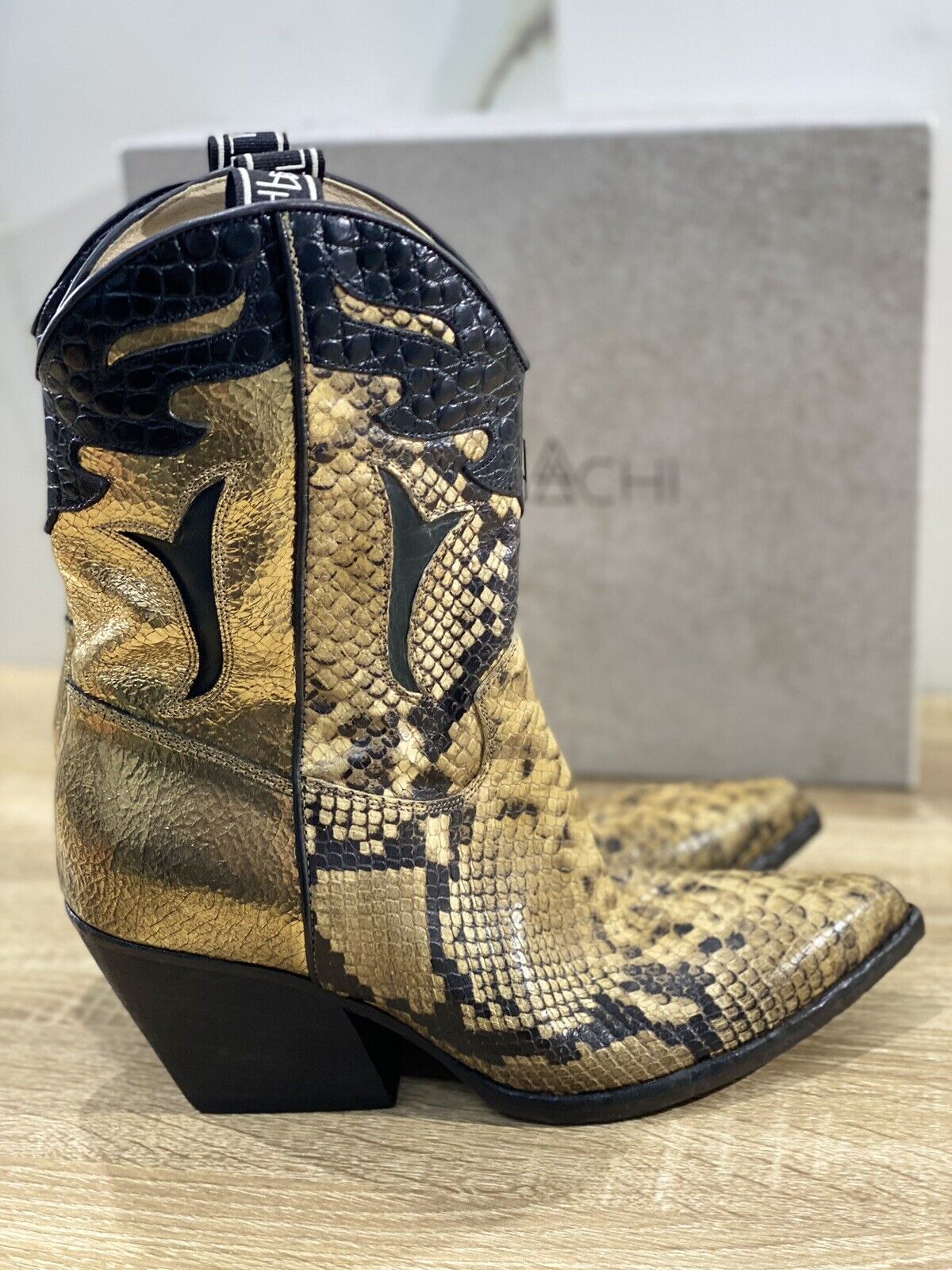 Elena Iachi Texano donna Sahara gold nero luxury cowboy woman boot 36