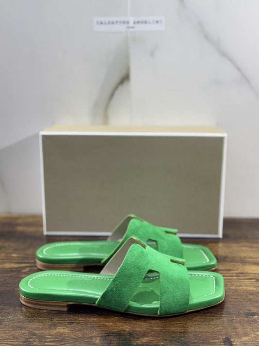 Capri Sandalo Donna In Suede Verde  Soft Fatto A Mano In Italia Fondo Cuoio 39