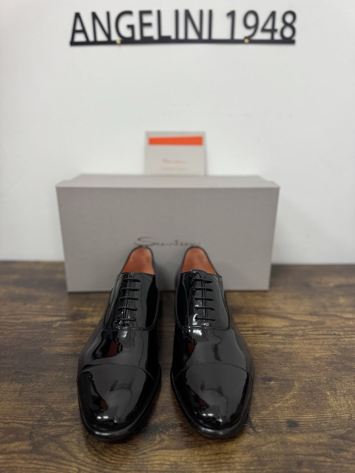Santoni Oxford In Pelle Lucida Nero Luxury Santoni Scarpa Uomo 42.5