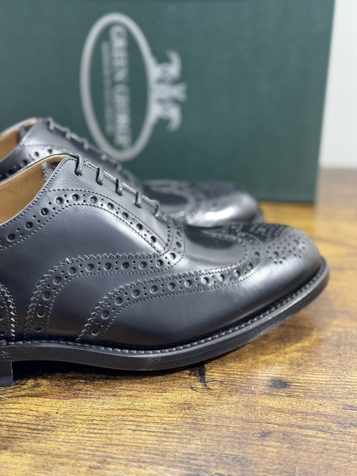 Green George derby   Brogue Nero  Pelle  luxury men  Doppio Cuoio 40.5
