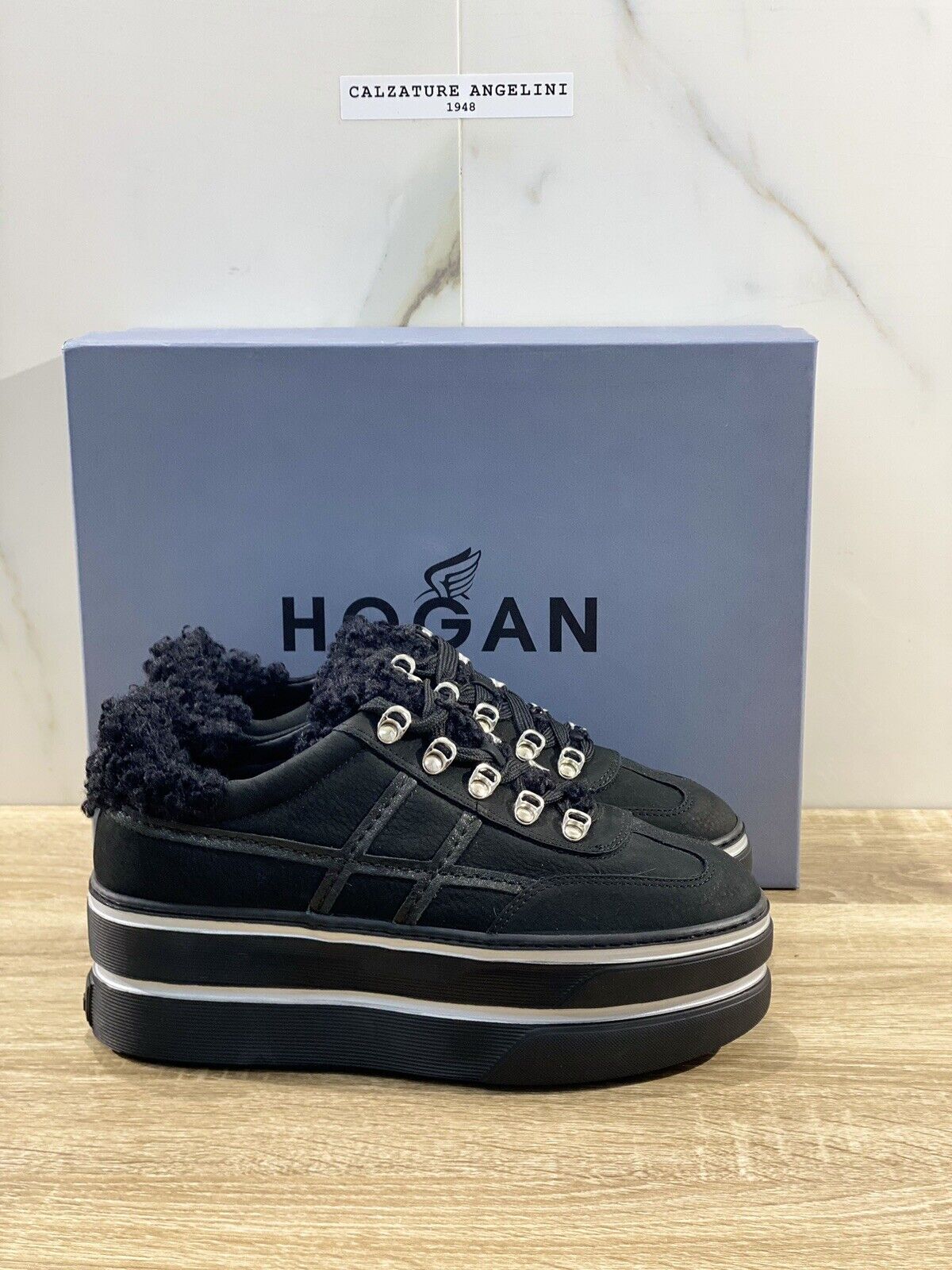 Hogan H449 sneaker Donna maxy zeppa extra light Nero pelle 38.5