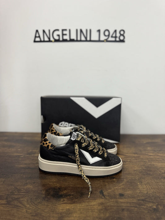 4B12 Sneaker Evo Pelle Nera  Leopard Casual Scarpa Donna 35