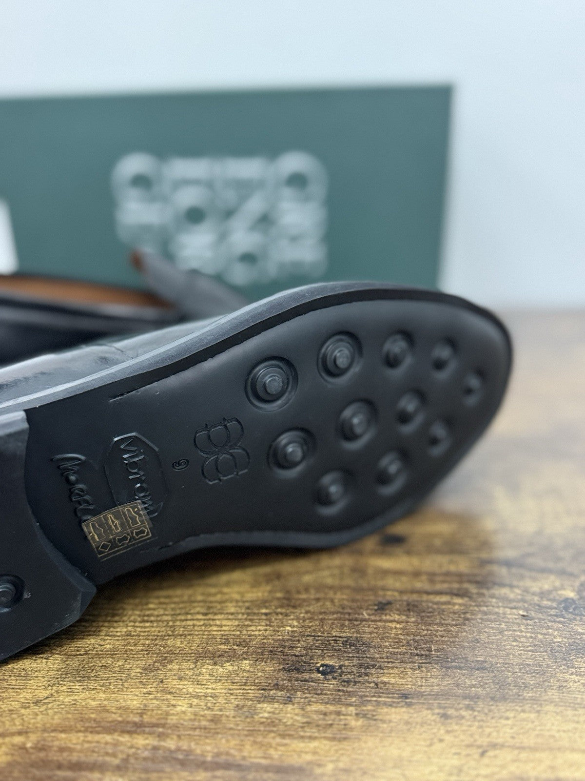 Green George Mocassino Washed  Pelle Nero  Fondo Vibram  In Italy Uomo 43