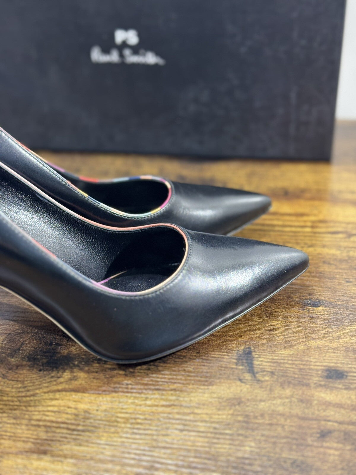Paul Smith Decollete’ Icon Blanche In Pelle Nera Con Tacco 38.5