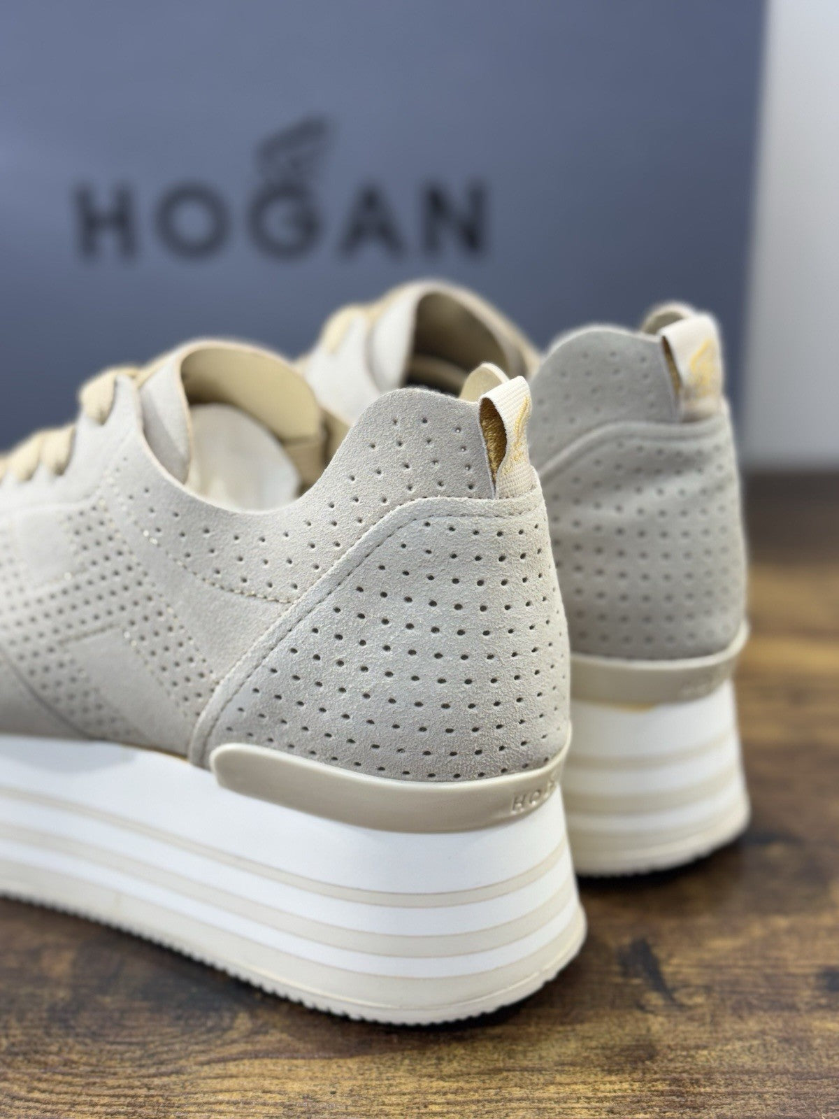 Hogan H283 Sneaker Zeppa Suede Beige Casual Hogan Donna 40