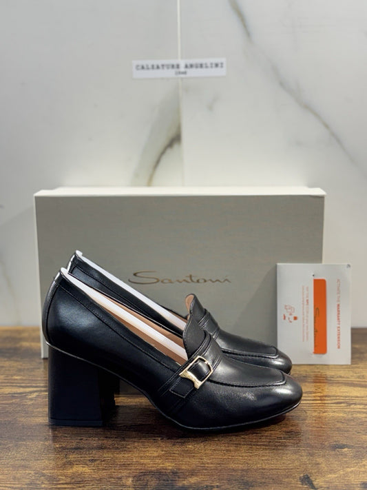 Santoni Mocassino Pelle Nero  Con Tacco Goodyear Luxury Santoni Donna 38.5