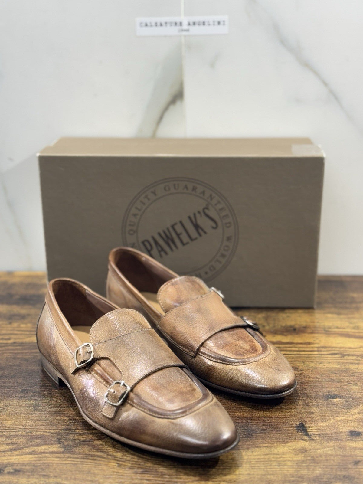 Pawelk’s Mocassino    Uomo Pelle Cuoio   Hand   Made  In Italy Washed 41