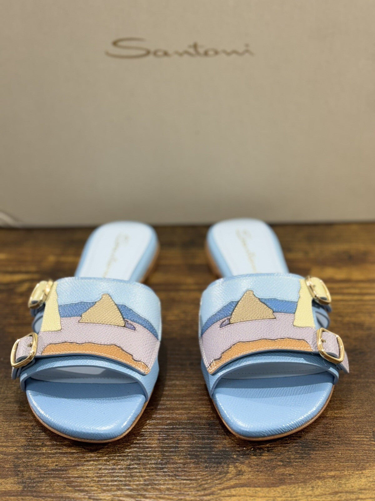 Santoni Sandalo Donna In Pelle Cielo    Super Soft Luxury Woman Shoe 38