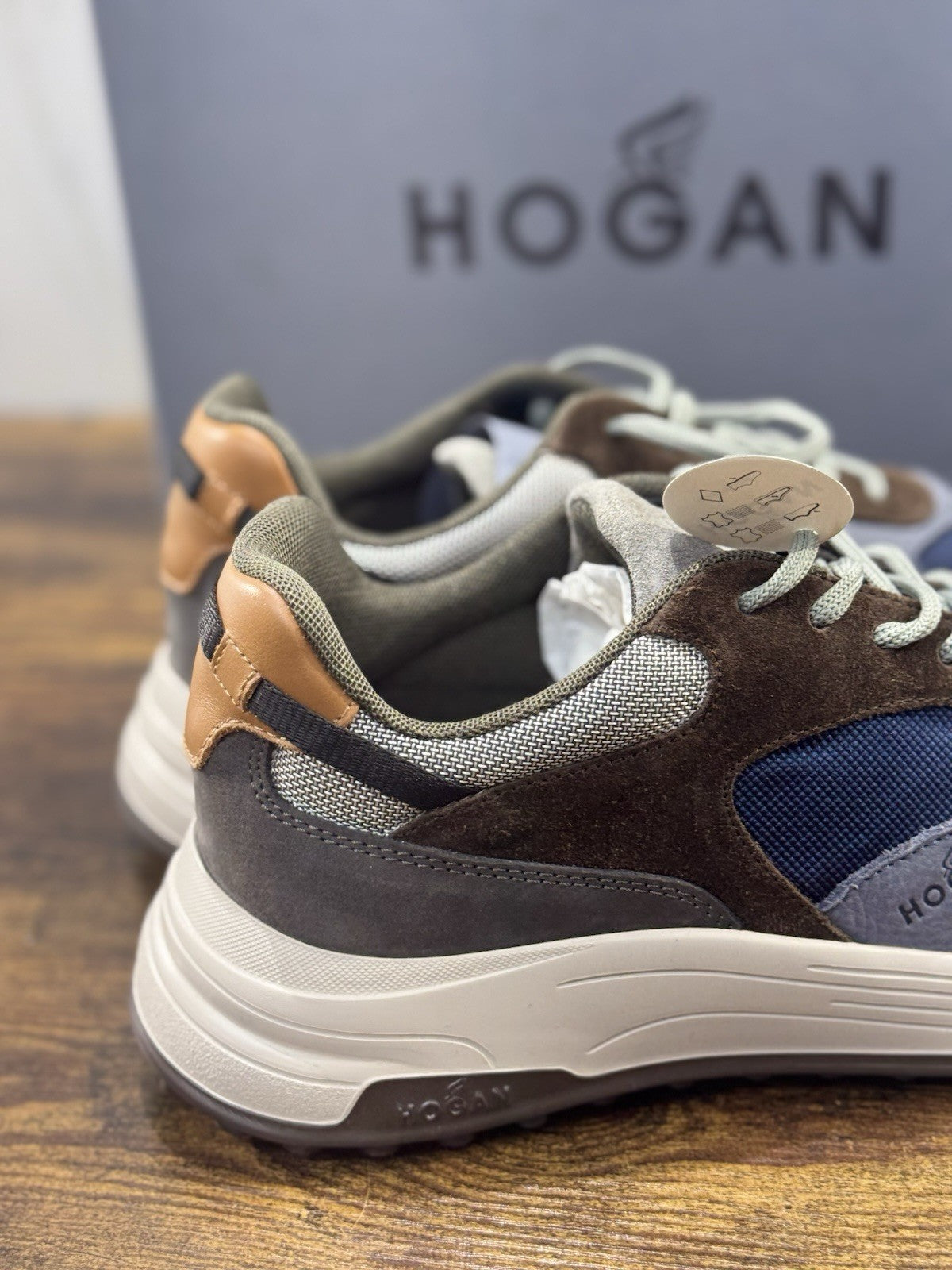 Hogan New Hyperlight Sneaker Pelle Brown Blu Memory Foam Luxury Hogan Uomo 40.5