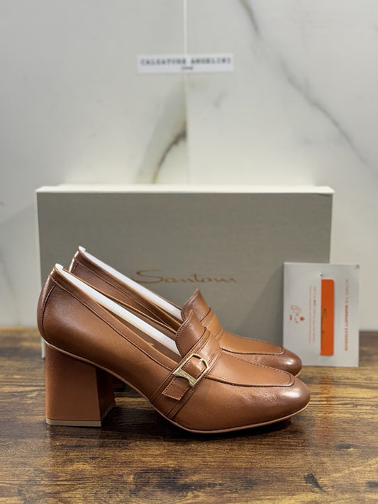 Santoni Mocassino Pelle Cuoio Con Tacco Goodyear Luxury Santoni Donna 39
