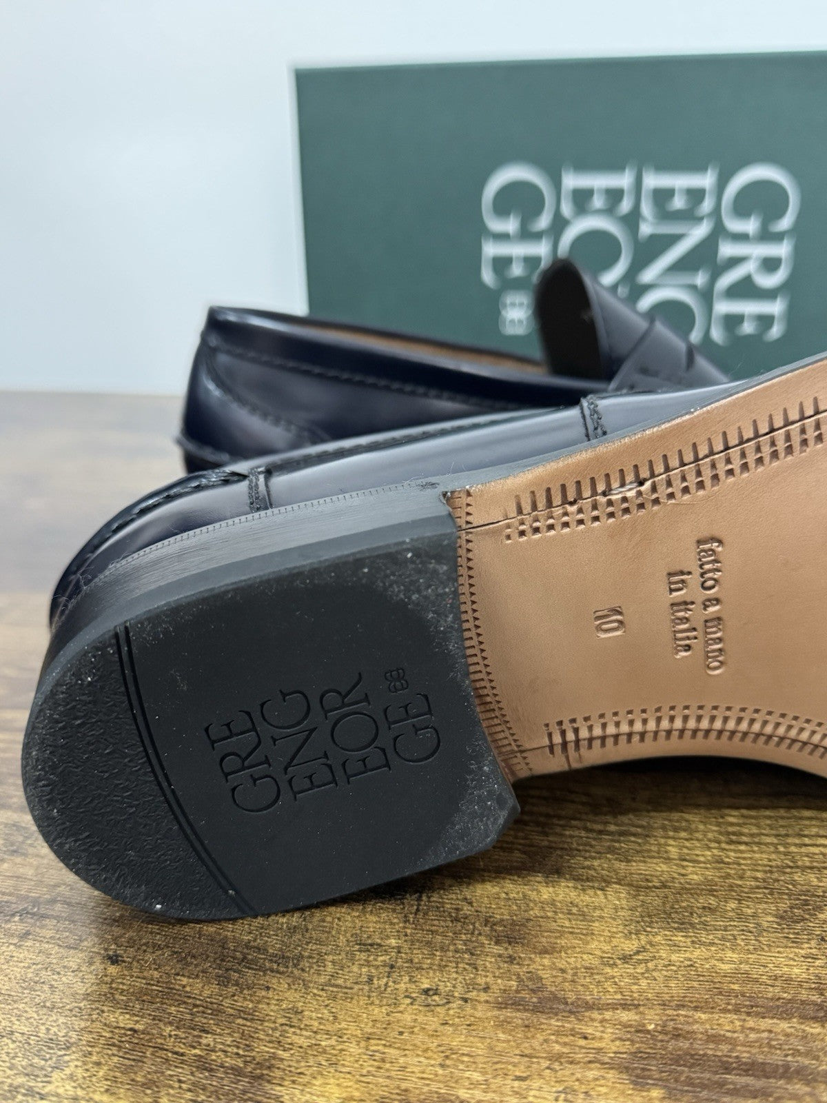 Green George Mocassino College Pelle  Blu   Fondo CuoioHandmade In Italy Uomo 44