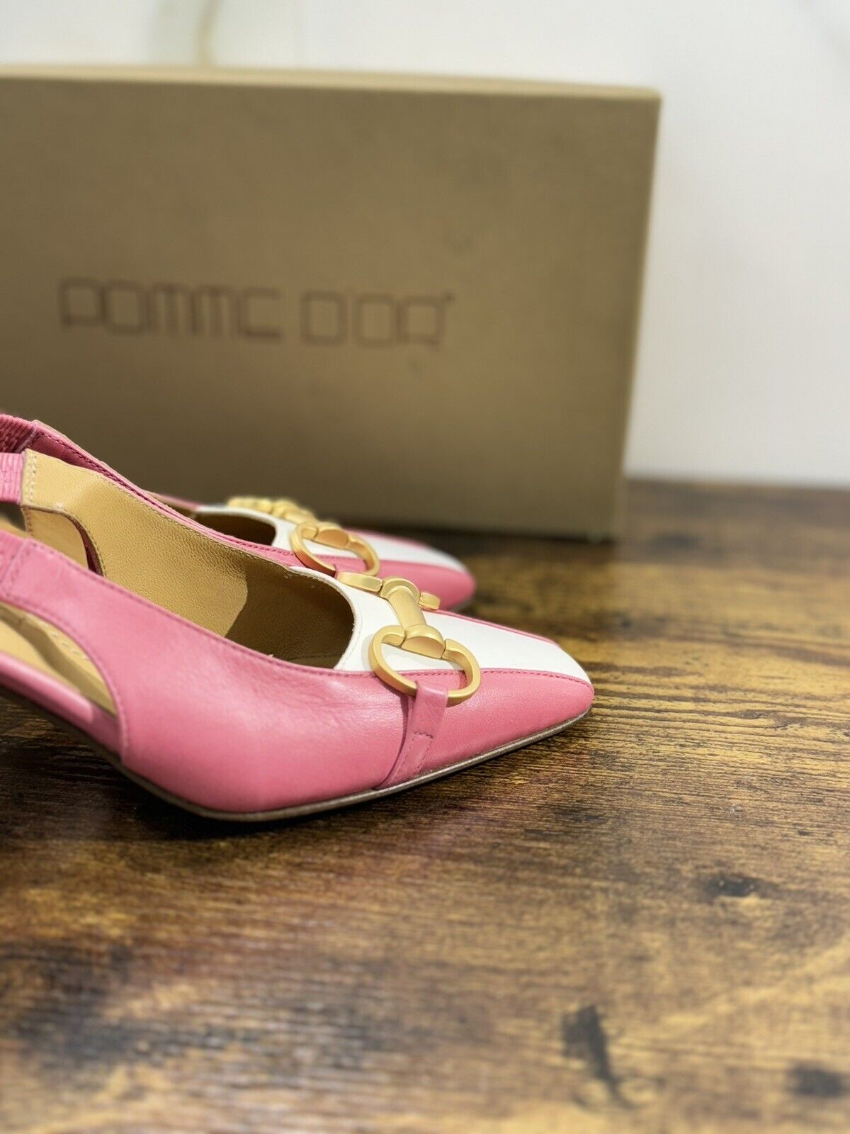 Pomme D’or Sling Back Donna Pelle Rosa Bianco      Luxury Handmade Woman 39