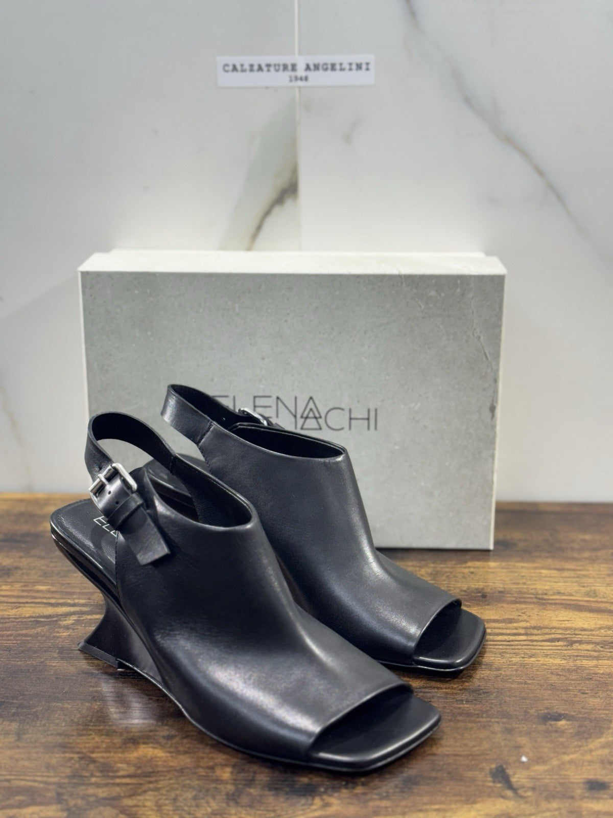 Elena Iachi Sandalo   Pelle Nero Zeppa   Luxury Woman  Shoes Donna 41